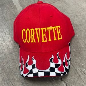 Red Corvette Cap with Flame Design